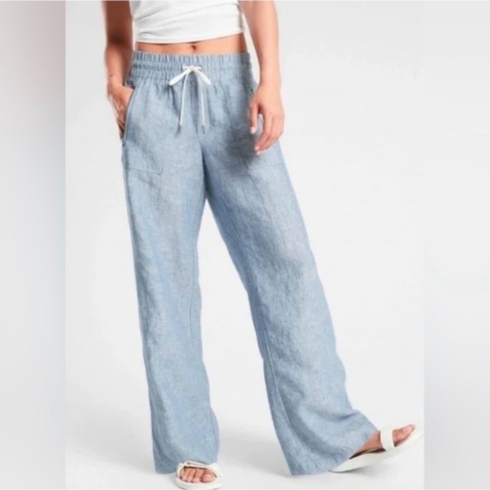 Athleta Chambray Blue Cabo Linen Wide Leg Pants 6